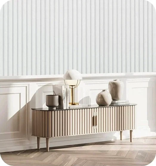 a living room with white textured wallpaper